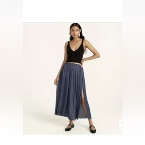 NWT J CREW Side-slit featherweight satin maxi skirt Top Rated Deep Midnight